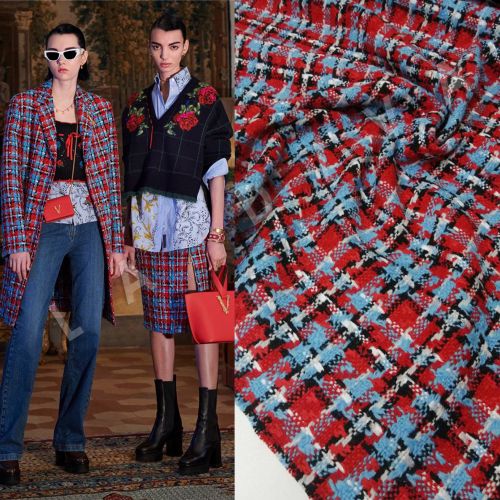 Твид шерстяной Versace в красно-голубом цвете