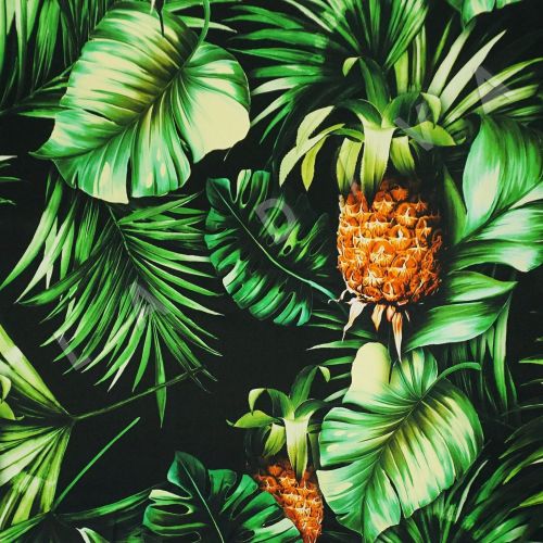 шелк Dolce Gabbana "Пальмы с ананасами" на черном фоне