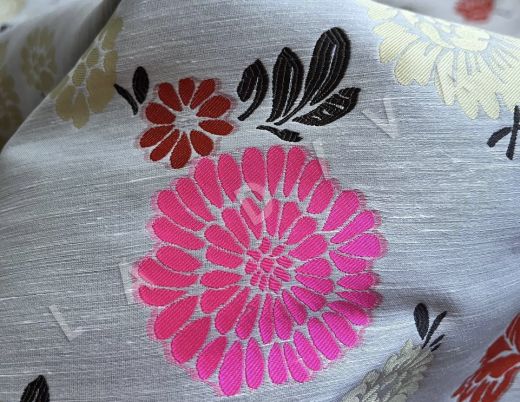 Жаккард Etro шерсть с шелком на светло-сером фоне с цветочным принтом рис-2