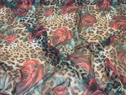 Шелковый шифон «Розы и леопард» Dolce Gabbana 2019 рис-3