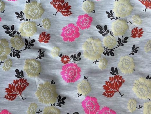 Жаккард Etro шерсть с шелком на светло-сером фоне с цветочным принтом