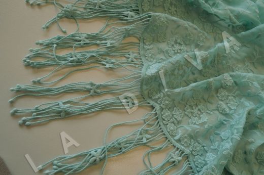 Оригинальная вышивка на шелковом креш-шифоне мятного цвета рис-3