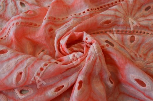 Шитье персикового цвета на шелковом батисте рис-2
