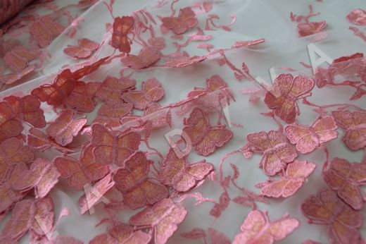 Вышивка на сетке  "Бабочки" розового цвета рис-4