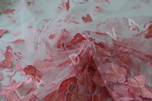 Вышивка на сетке  "Бабочки" розового цвета рис-3