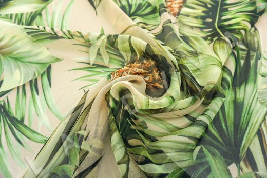 шифон Dolce Gabbana "Пальмы с ананасами" на кремовом фоне рис-2