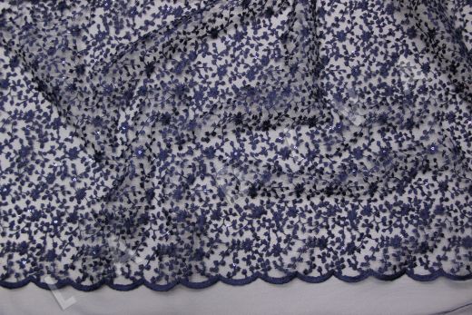 Вышивка с пайетками на сетке синего цвета LN2-00003-127-443