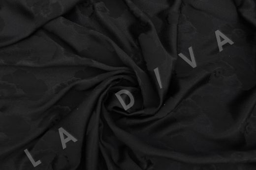 Жаккардовый шелк с цветочным принтом черного цвета