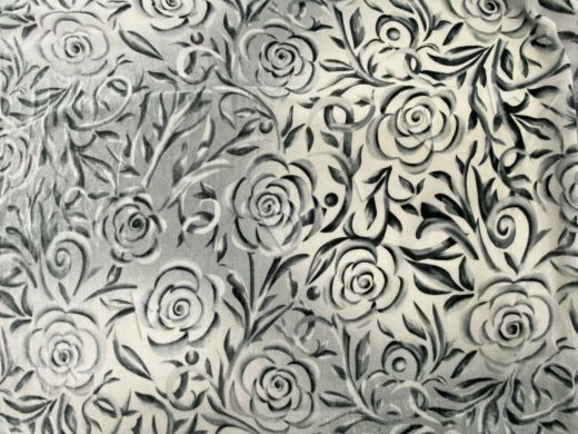 Шелковый бархат серого цвета с цветочным стилизованным принтом рис-2