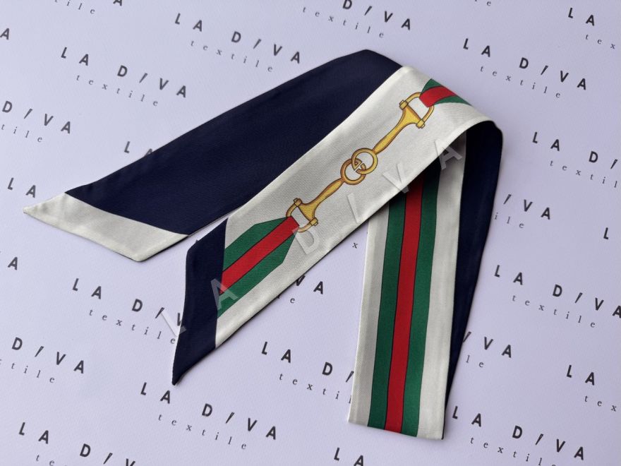 Шелковая лента Gucci, двухсторонняя, двойная, твиловое плетение D-659