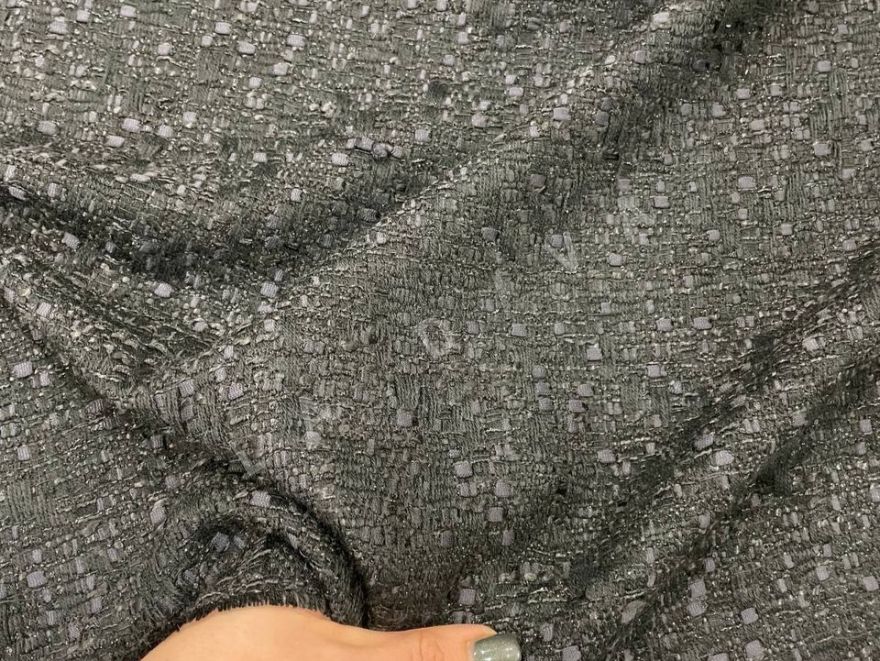 Твид Chanel черного цвета с переплетением синей нити TG-885 Твид Chanel черного цвета с переплетением синей нити TG-885