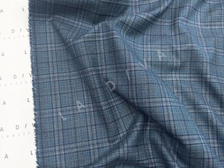 Шерсть с шелком Zegna в сине-бирюзовую клетку D-1007 Шерсть с шелком Zegna в сине-бирюзовую клетку D-1007