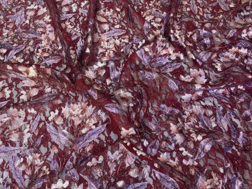 Гипюр бордового цвета с цветочным принтом рис-3