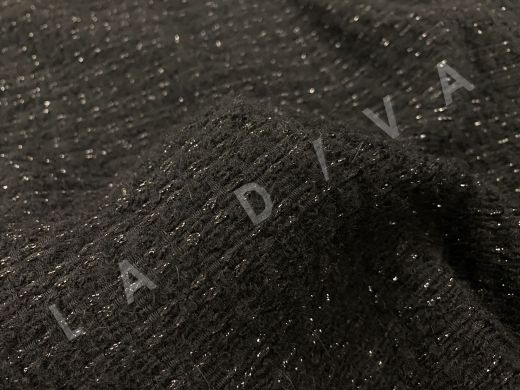 Костюмная в стиле Chanel с твидовым плетением в черном цвете с нитью люрекса рис-3