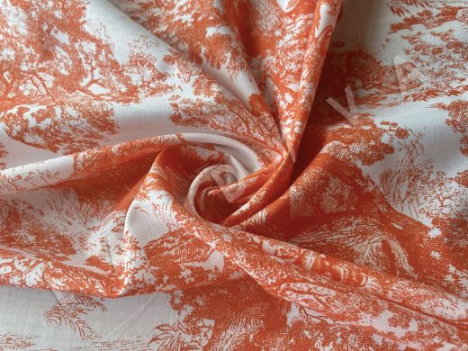Хлопок Dior рубашечной плотности с животными в оранжевом цвете рис-2