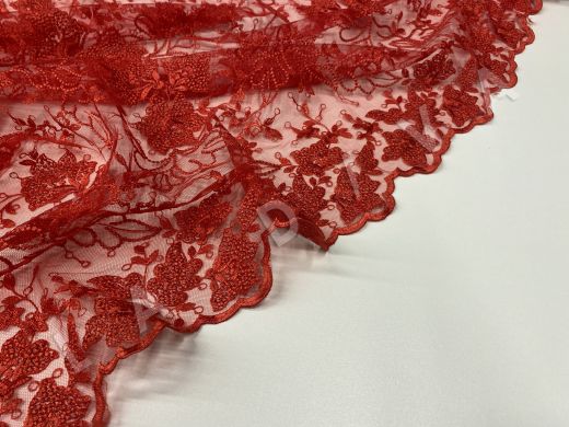 Вышивка на сетке с цветочным узором бордового цвета рис-3