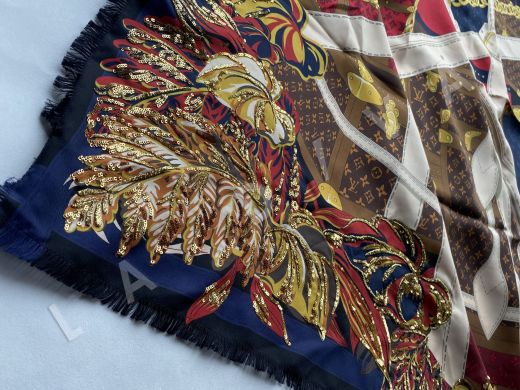Шелковый платок Louis Vuitton, ручная вышивка нитью люрекса и пайетками D-219