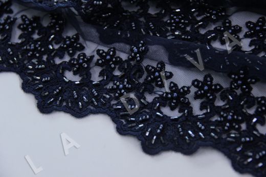 Кордовое кружево с вышивкой темно-синего цвета рис-3