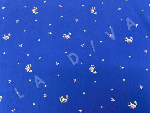 Вискоза плательно-блузочная со светлыми цветочками на синем фоне рис-2
