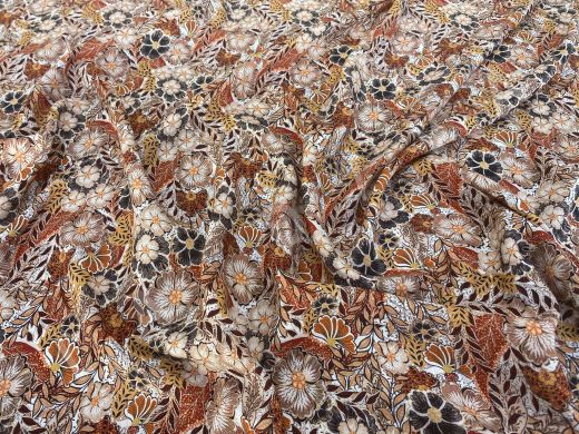 Вискоза плательно-блузочная с цветами в бежево-коричневой гамме рис-3