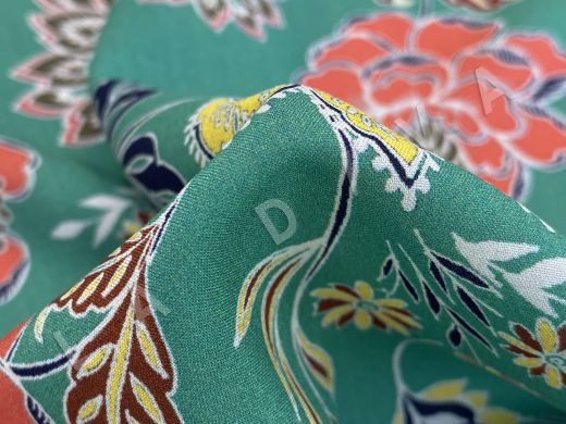 Вискоза плательно-блузочная с цветочным принтом на зеленом фоне рис-4