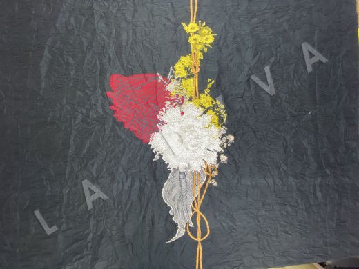 Шелковый жаккард с цветочным принтом рис-5