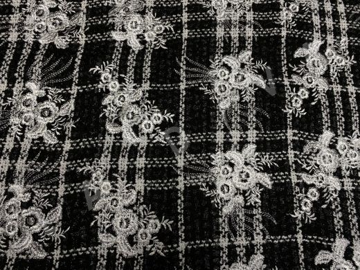Костюмная вискоза Chanel с цветочной вышивкой рис-2