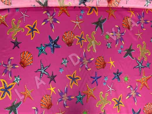 Шелковый батист с принтом морские звезды на розовом фоне рис-4