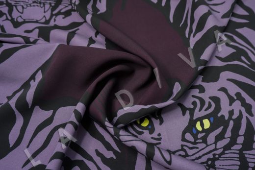 вискоза кади «Тигры» по мотивам Valentino на темно-фиолетовом фоне рис-2