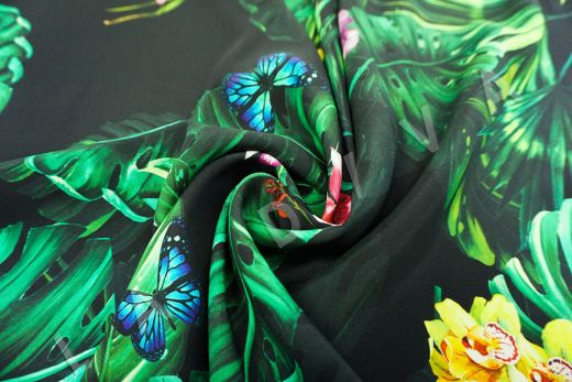 шелк "Тропики с орхидеями" на черный фоне рис-2
