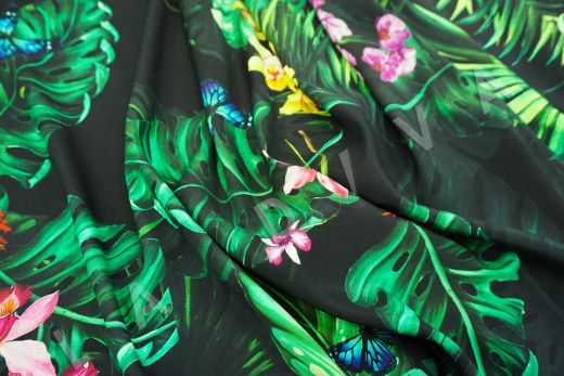 шелк "Тропики с орхидеями" на черный фоне рис-4